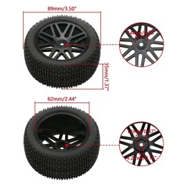 Buggy 2X Front 2X Rear Rubber Tires Black Wheel Rim for RC HSP 1:10 Off-Road Pack of 4