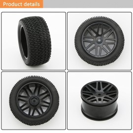 Buggy 2X Front 2X Rear Rubber Tires Black Wheel Rim for RC HSP 1:10 Off-Road Pack of 4
