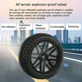 Buggy 2X Front 2X Rear Rubber Tires Black Wheel Rim for RC HSP 1:10 Off-Road Pack of 4