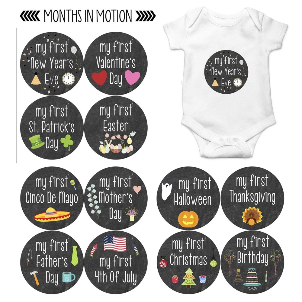 Months In Motion My First Holiday Baby Stickers Milestone Christmas, Birthday, Halloween, Easter, Thanksgiving Baby Sticker Chalkboard