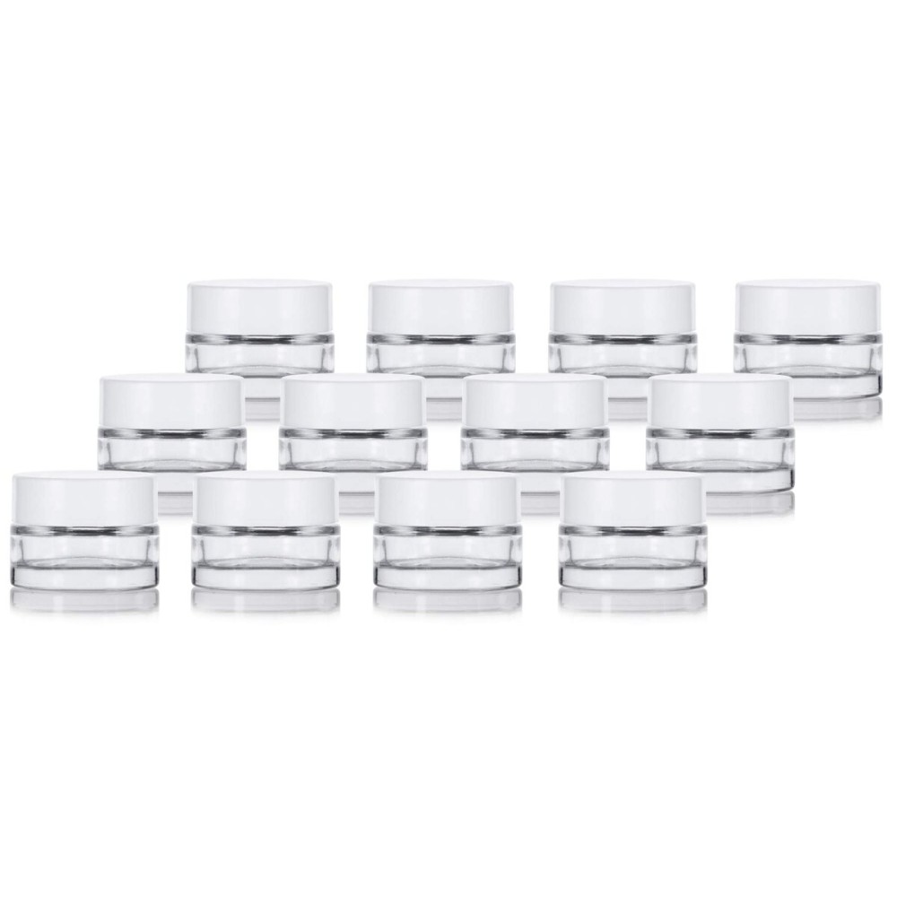 Clear Glass 0.25 oz Thick Wall Balm Jars with White Foam Lined Smooth Lids (12 pack)