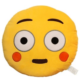 EvZ Emoji Flushed Face Emoticon Cushion Stuffed Plush Soft Pillow, Official Certified, 32cm Yellow