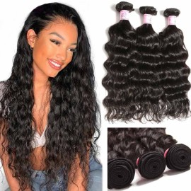 Beauty Forever Brazilian Natural Water Wave Virgin Hair Weave 3 Bundles 100% Unprocessed Human Hair Extensions Natural Color 95-100g/pc (10 12 14)