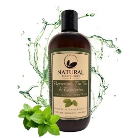Natural Escapes Peppermint, Tea Tree & Eucalyptus Hydrating Body Wash, Invigorating Sulfate-Free Shower Gel for Soft, Hydrated & Healthy Skin, Moisturizing & Gentle for Normal & Sensitive Skin 16 oz