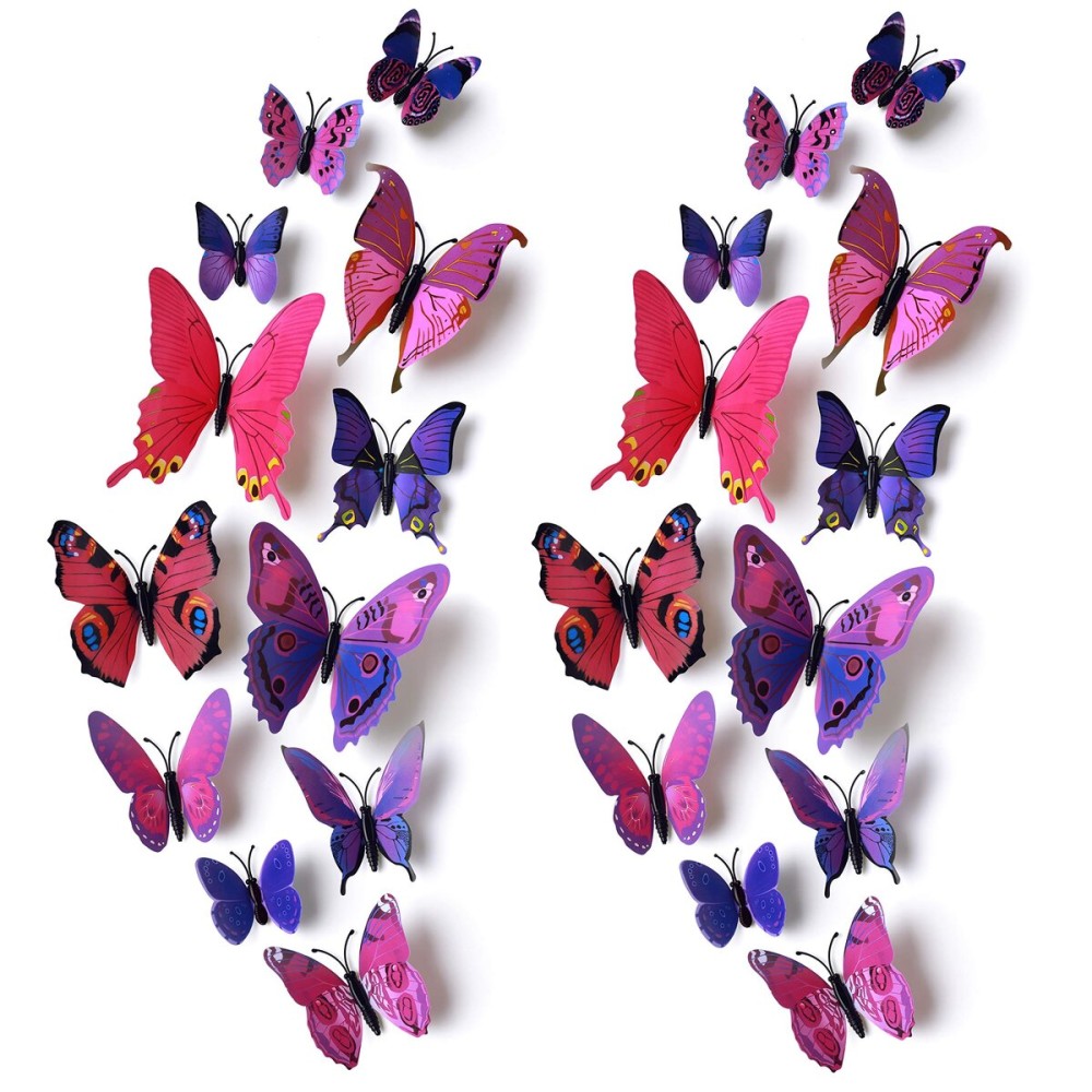 24pcs 3D Vivid Special Man-Made Lively Butterfly Art DIY Decor Wall Stickers Decals Nursery Decoration, Bathroom Dcor, Office Dcor, 3D Wall Art, 3D Crafts for Wall Art Kids Room Bedroom