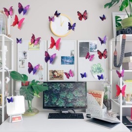 24pcs 3D Vivid Special Man-Made Lively Butterfly Art DIY Decor Wall Stickers Decals Nursery Decoration, Bathroom Dcor, Office Dcor, 3D Wall Art, 3D Crafts for Wall Art Kids Room Bedroom