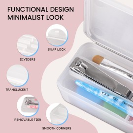 Beauticom Double-Layer Personal Storage Storage Case for Professional Nail Art Pens, Nail Brush, Tools (Frosted White)