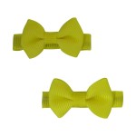 Set of 2 Neon Yellow Mini Bows Clips for Babies or Toddlers on 1.75 Inch Covered Hair Clip with Teeth