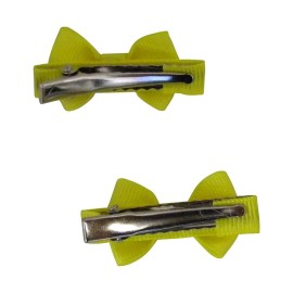 Set of 2 Neon Yellow Mini Bows Clips for Babies or Toddlers on 1.75 Inch Covered Hair Clip with Teeth