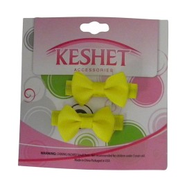 Set of 2 Neon Yellow Mini Bows Clips for Babies or Toddlers on 1.75 Inch Covered Hair Clip with Teeth