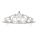 SAMKY Rhinestone Crystal Birthday Tiara Crown 15/16/18/21/30/40/50/60/70/80th - 50th T1169