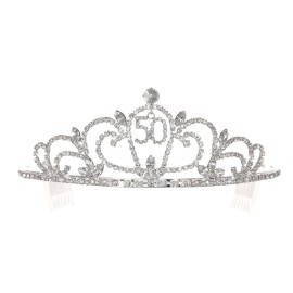SAMKY Rhinestone Crystal Birthday Tiara Crown 15/16/18/21/30/40/50/60/70/80th - 50th T1169