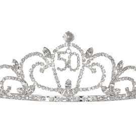 SAMKY Rhinestone Crystal Birthday Tiara Crown 15/16/18/21/30/40/50/60/70/80th - 50th T1169