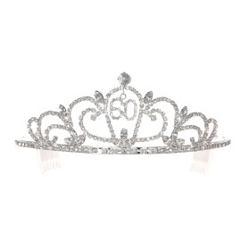 SAMKY Rhinestone Crystal Birthday Tiara Crown 15/16/18/21/30/40/50/60/70/80th - 60th T1170