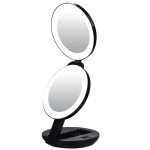 VrHere MirriM LED Lighted Travel Makeup Magnifying Mirror,Magnifies 10x and 1x, Luxury Double Side and Folding Pocket Vanity/Cosmetic Mirror (Black)