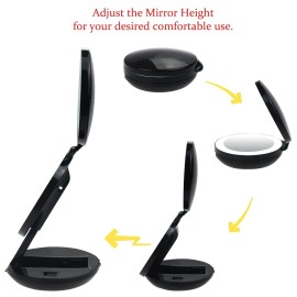 VrHere MirriM LED Lighted Travel Makeup Magnifying Mirror,Magnifies 10x and 1x, Luxury Double Side and Folding Pocket Vanity/Cosmetic Mirror (Black)