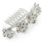 Calla Lilly Bridal/Wedding/Prom/Party Rhodium Plated Clear Austrian Crystal Floral Hair Comb - 85mm