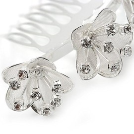 Calla Lilly Bridal/Wedding/Prom/Party Rhodium Plated Clear Austrian Crystal Floral Hair Comb - 85mm
