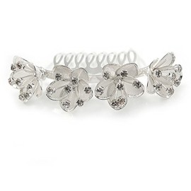 Calla Lilly Bridal/Wedding/Prom/Party Rhodium Plated Clear Austrian Crystal Floral Hair Comb - 85mm