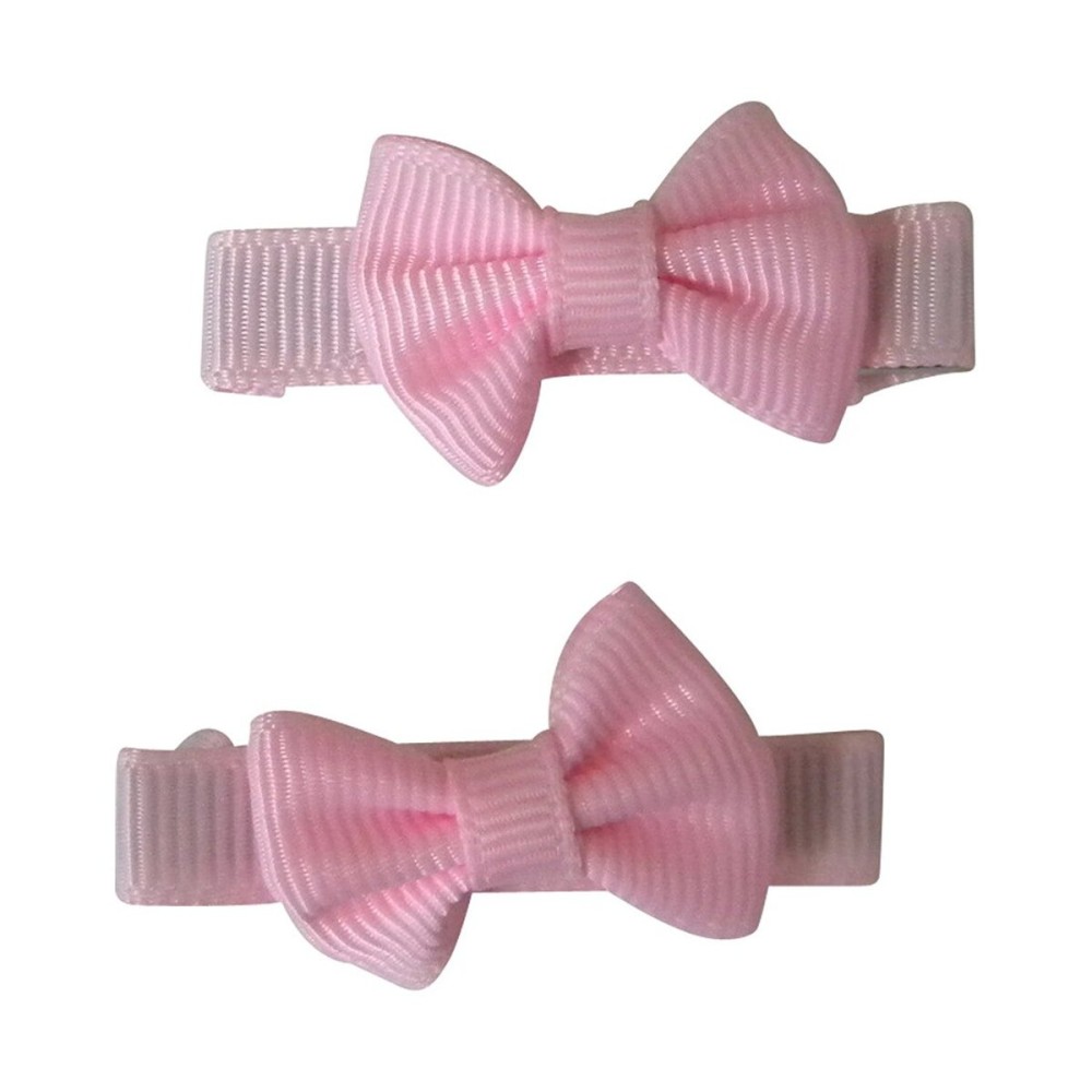 Set of 2 Light Pink Mini Bows Clips for Babies or Toddlers on 1.75 Inch Covered Hair Clip with Teeth