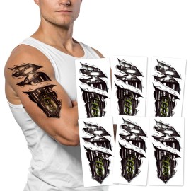 6-Sheet Mechanical Arm Temporary Tattoos for Men Women and Teens - Realistic Waterproof Fake Tattoos for Halloween Cosplay Festivals and Parties