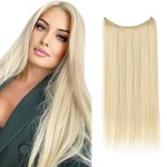 SARLA Invisible Wire Hair Extensions Straight Long Synthetic Hairpieces 22 Inch Adjustable Transparent Headband for Women Beach Blonde