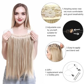 SARLA Invisible Wire Hair Extensions Straight Long Synthetic Hairpieces 22 Inch Adjustable Transparent Headband for Women Beach Blonde SARLA Invisible Wire Hair Extensions Straight Long Synthetic Hairpieces 22 Inch Adjustable Transparent Headband for Women Beach Blonde