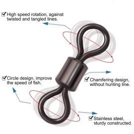 Barrel Fishing Swivels Kit 500pcs Rolling Swivels Fishing Tackle Saltwater Heavy Duty Fishing Line Connectors Black Stainless Steel Bearing Swivels for Saltwater Freshwater 30-97Lbs