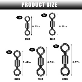 Barrel Fishing Swivels Kit 500pcs Rolling Swivels Fishing Tackle Saltwater Heavy Duty Fishing Line Connectors Black Stainless Steel Bearing Swivels for Saltwater Freshwater 30-97Lbs