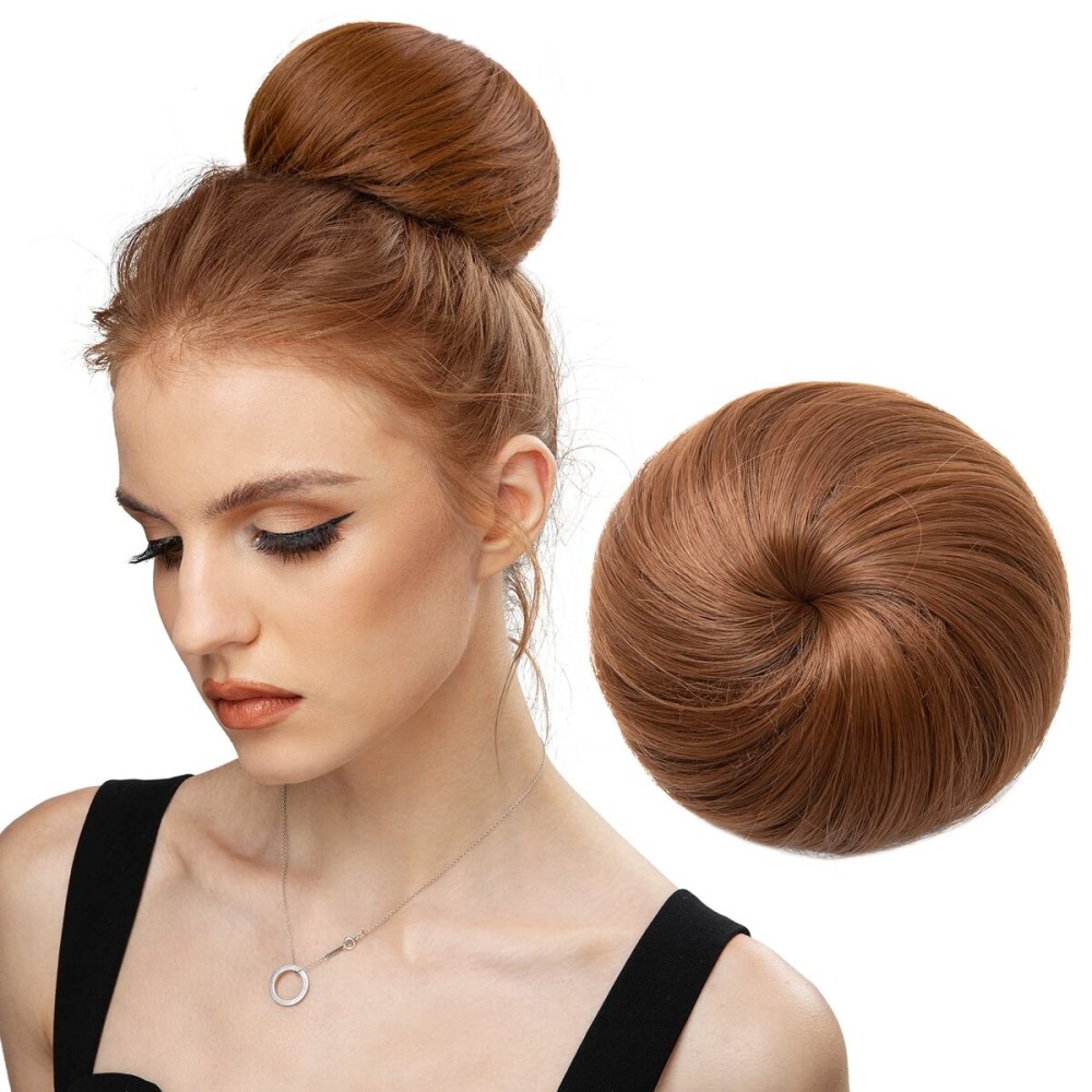 SARLA Synthetic Drawstring Hair Buns Extensions Light Auburn Fake Hair Bun Hair Piece for Women Girls Lady Donut Chignon SARLA Synthetic Drawstring Hair Buns Extensions Light Auburn Fake Hair Bun Hair Piece for Women Girls Lady Donut Chignon