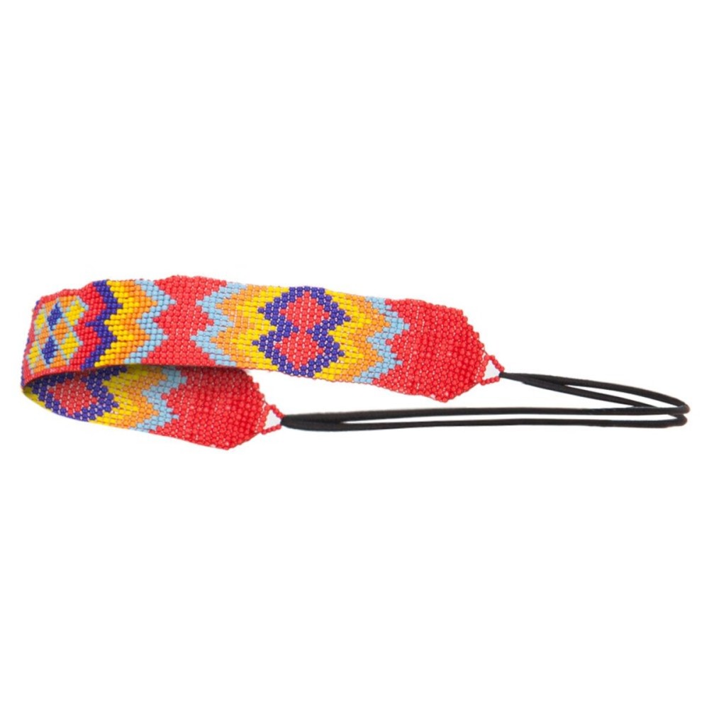 Zig Zag Beaded Elastic Headband - Red OSFM