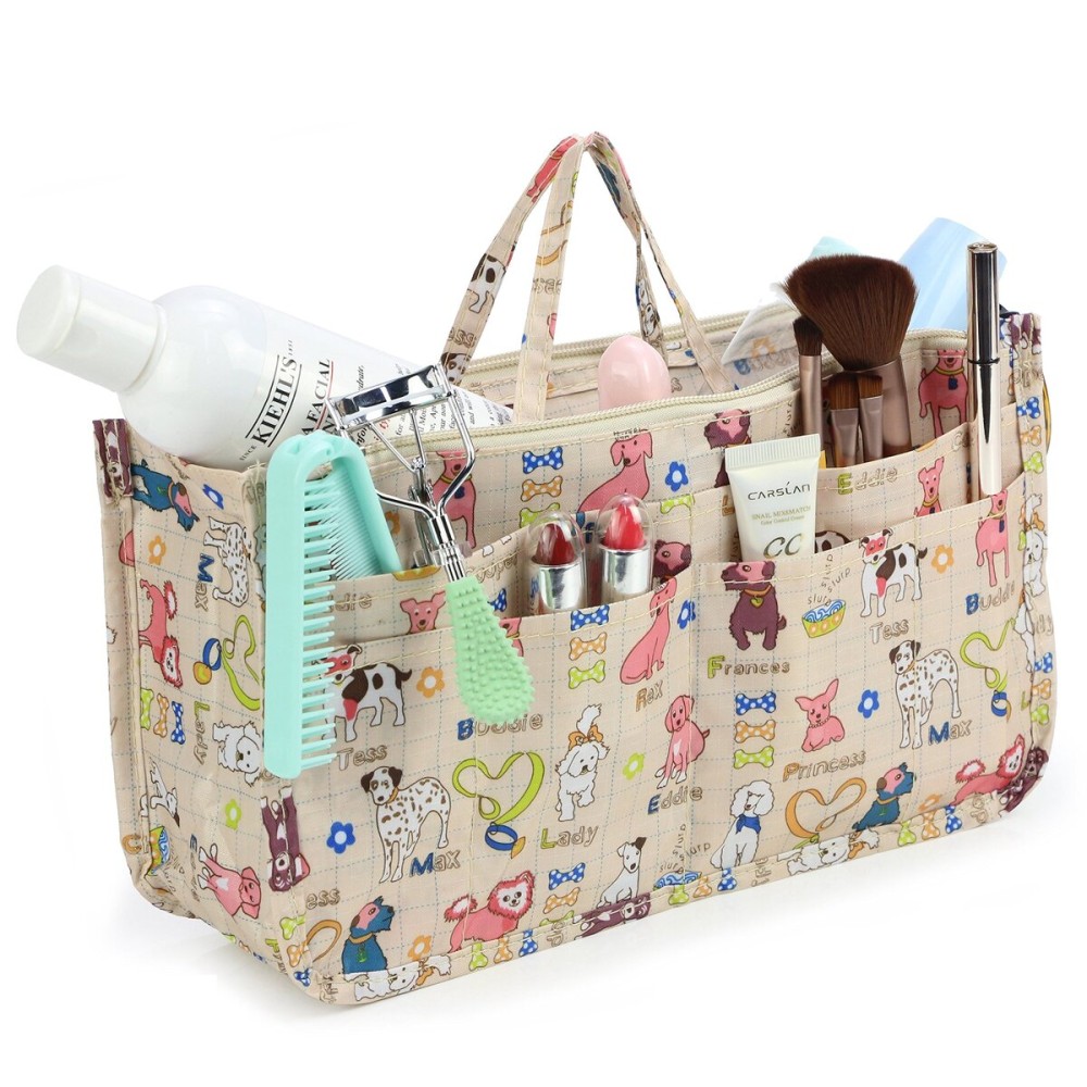Cosmetic Bag for Women Cute Printing 14 Pockets Expandable Makeup Organizer Purse with Handles (Dog)