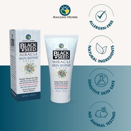 Amazing Herbs Black Seed Miracle Skin Repair Cream - Non-Allergenic Formula, Black Cumin Seed Oil, Vitamin E, and Other Essential Oils Support Collagen & Elastin Production - 6 Fl Oz