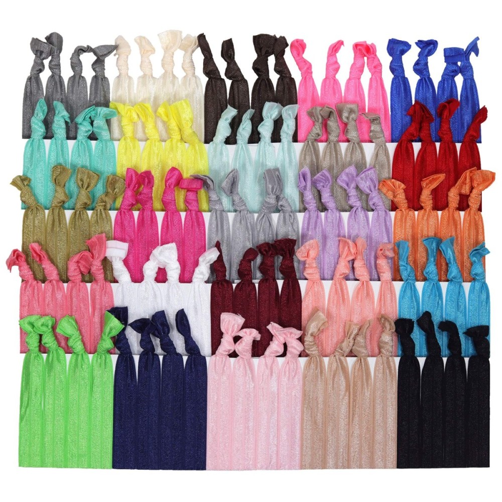 Kenz Laurenz 100 Hair Ties No Crease Ribbon Elastics Ouchless Ponytail Holders Hair Bands (100 Hair Ties-Solids)