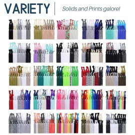 Kenz Laurenz 100 Hair Ties No Crease Ribbon Elastics Ouchless Ponytail Holders Hair Bands (100 Hair Ties-Solids)
