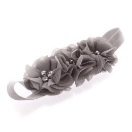 My Lello Baby Flower Headbands Fabric Beaded Trio Stretchy Elastic Pair (Light Pink/Gray)