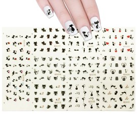 ALLYDREW Black Cats Water Slide Nail Art Decals Water Transfer Nail Decals (11 sheets/220 Nail Decals)