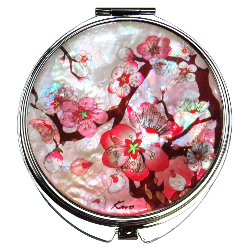 MADDesign Mother of Pearl Pink Makeup Mirror Compact Folding Magnify Apricot Tree Flowers Design MADDesign Mother of Pearl Pink Makeup Mirror Compact Folding Magnify Apricot Tree Flowers Design