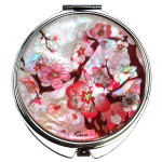 MADDesign Mother of Pearl Pink Makeup Mirror Compact Folding Magnify Apricot Tree Flowers Design