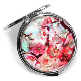 MADDesign Mother of Pearl Pink Makeup Mirror Compact Folding Magnify Apricot Tree Flowers Design MADDesign Mother of Pearl Pink Makeup Mirror Compact Folding Magnify Apricot Tree Flowers Design