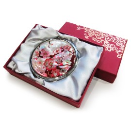 MADDesign Mother of Pearl Pink Makeup Mirror Compact Folding Magnify Apricot Tree Flowers Design MADDesign Mother of Pearl Pink Makeup Mirror Compact Folding Magnify Apricot Tree Flowers Design