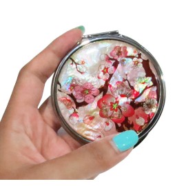 MADDesign Mother of Pearl Pink Makeup Mirror Compact Folding Magnify Apricot Tree Flowers Design MADDesign Mother of Pearl Pink Makeup Mirror Compact Folding Magnify Apricot Tree Flowers Design