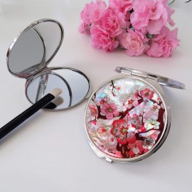 MADDesign Mother of Pearl Pink Makeup Mirror Compact Folding Magnify Apricot Tree Flowers Design MADDesign Mother of Pearl Pink Makeup Mirror Compact Folding Magnify Apricot Tree Flowers Design
