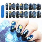 3D Van Gogh\'s Starry Night Fullnail Stickers, Full Nail Starry Sky Art Gel Nail Polish Sticker Decals, Shimmery Glittery, Long Lasting, Easy to Apply & Remove - 2 Sheets(28 Nail Wraps) and 1 File