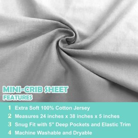 TL Care Supreme 100% Natural Cotton Jersey Knit Mini Crib Sheet, Gray, 24 x 38, Soft Breathable, for Boys and Girls