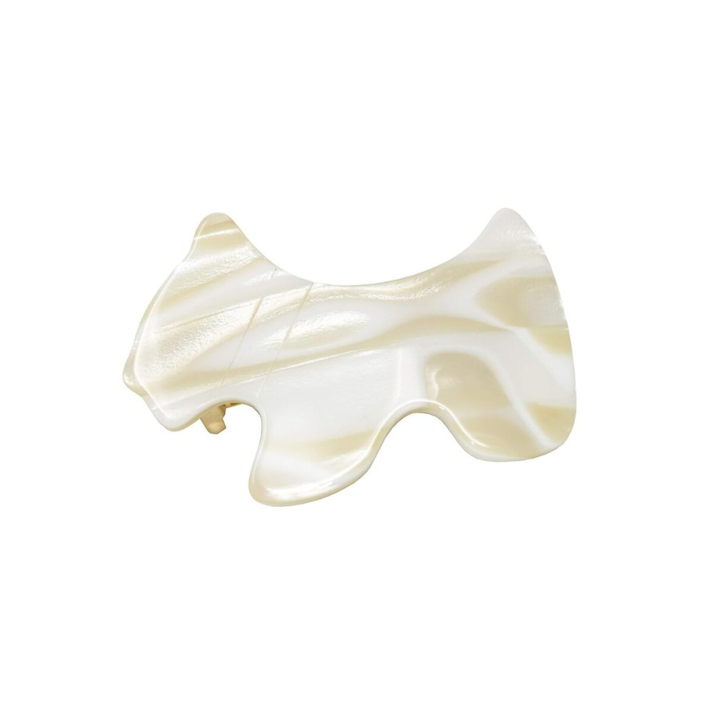 French Amie Scottish Dog Puppy Ivory White Cream Small 2 Celluloid Handmade Automatic Hair Clip Barrette for Women and Girls, Made in France - (Ivory White Cream)
