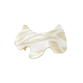 French Amie Scottish Dog Puppy Ivory White Cream Small 2 Celluloid Handmade Automatic Hair Clip Barrette for Women and Girls, Made in France - (Ivory White Cream)