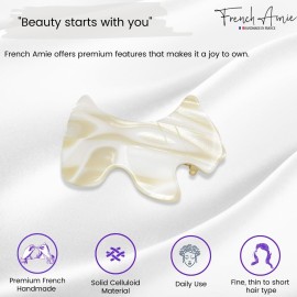 French Amie Scottish Dog Puppy Ivory White Cream Small 2 Celluloid Handmade Automatic Hair Clip Barrette for Women and Girls, Made in France - (Ivory White Cream)