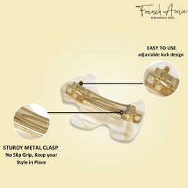 French Amie Scottish Dog Puppy Ivory White Cream Small 2 Celluloid Handmade Automatic Hair Clip Barrette for Women and Girls, Made in France - (Ivory White Cream)