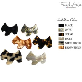 French Amie Scottish Dog Puppy Ivory White Cream Small 2 Celluloid Handmade Automatic Hair Clip Barrette for Women and Girls, Made in France - (Ivory White Cream)